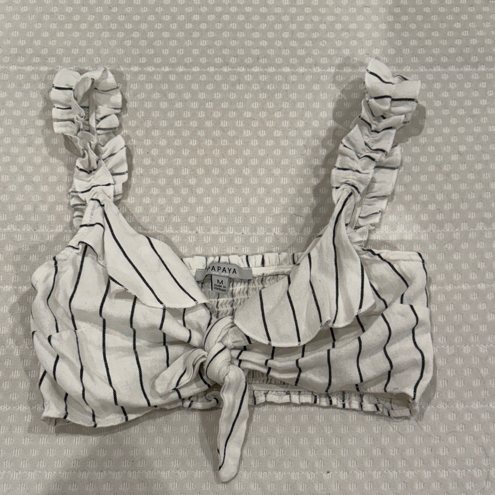 Papaya Black and White Striped Crop Top